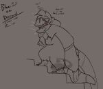 american_opossum annoyed anthro carried duo english_text fangs fluffy hi_res larger_male long_tail male mammal marsupial possumgod ryder_the_pirate_(possumgod) size_difference sketch smaller_male stairs struggling tail teeth text tired