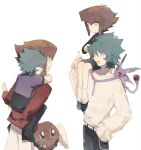  aged_down black_shirt brown_eyes brown_hair closed_eyes crystal_beast_ruby_carbuncle dark_persona duel_academy_uniform_(yu-gi-oh!_gx) duel_monster green_eyes green_hair hair_between_eyes hand_on_own_hip holding jacket johan_andersen long_sleeves male_focus open_mouth pants possessed purple_shirt red_jacket school_uniform shirt short_hair smile sparkle spiked_hair supreme_king_(yu-gi-oh!_gx) uincorngear white_background winged_kuriboh yellow_eyes yu-gi-oh! yu-gi-oh!_gx yuuki_juudai 