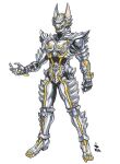  armor belt breastplate clawed_boots commentary_request concept_art full_armor full_body garo garo_(series) gauntlets greaves grey_armor grey_eyes helmet keita_amemiya_(keitaamemiya01) knight official_art pauldrons plate_armor power_armor print_armor shoulder_armor tokusatsu 