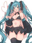  1girl absurdres aqua_eyes aqua_hair bikini black_sleeves bra breasts coco_irasuto detached_collar detached_sleeves hatsune_miku highres long_hair medium_breasts midriff miniskirt panties skirt solo swimsuit thighhighs twintails underwear very_long_hair vocaloid zettai_ryouiki 