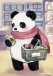2024 anthro araru bear biped black_body black_nose blush can chibi container detailed_background giant_panda hi_res mammal scarf solo white_body