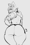  1girl :d animal_ears ass backboob black_nails breasts buttons drill_hair fake_animal_ears greyscale gwen_(league_of_legends) league_of_legends looking_back monochrome queen-chikkibug sketch smile solo soul_fighter_(league_of_legends) soul_fighter_gwen thick_thighs thighs twin_drills twintails wide_hips 