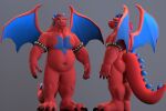 3d_(artwork) anthro belly big_belly blender_(software) blue_body blue_skin digital_media_(artwork) dragon hi_res male male/male multicolored_body multicolored_scales musclegut nipples overweight overweight_male red_body red_skin scales scalie solo tail wings xr0n0s