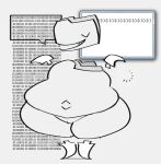 ambiguous_gender anthro belly big_belly binary_code cursor digital_creature emoticon featureless_crotch floating_hands folder front_view loading simple_background smile smiley_face smokey_blokey solo speech_bubble standing text text_box thick_thighs white_body wide_hips