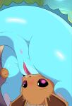 ambiguous_gender anus blue_body blush brown_body brown_fur cunnilingus duo eevee eeveelution female female/ambiguous feral fur generation_1_pokemon genitals heart_eyes heart_symbol hi_res nintendo oral pokemon pokemon_(species) pussy sex sleazychuad tailbutt vaginal vaporeon