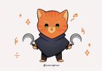 alternate_costume animated anthro chibi clothing domestic_cat dreamworks dual_wielding felid feline felis fur green_eyes holding_object holding_weapon looking_at_viewer male mammal musical_note open_mouth orange_body orange_fur poncho puss_in_boots_(character) puss_in_boots_(dreamworks) sickle simple_background solo sparkles spinning_weapon standing tabby_cat wawapras weapon whiskers white_background