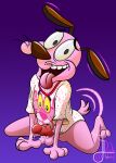 absurd_res anthro aroused aroused_face aroused_smile bodily_fluids bottomless bottomless_male canid canine canis cartoon_network clothed clothing courage_the_cowardly_dog courage_the_cowardly_dog_(character) domestic_dog dripping genital_fluids hi_res knot lobofeo male mammal nickelodeon paws pink pink_panther_(series) precum precum_drip solo tail tail_motion tailwag