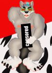 absurd_res anthro armpit_hair baxter_wolfy black_tail body_hair canid canine canis claws clothing eyewear fur glasses grey_body grey_fur hat headgear headwear hi_res male mammal mascot nipples old_spice solo tail wolf wolfthorn_(old_spice)