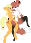 alpha_channel anthro applejack_(mlp) auntie_vixen az345g bedroom_eyes duo female female/female fingering friendship_is_magic hasbro holding_legs_up my_little_pony narrowed_eyes seductive vaginal vaginal_fingering