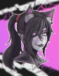 abstract_background absurd_res anthro black_body black_fur chatow_ead domestic_cat eter(chatow_ead) eyelashes eyeliner facial_scar felid feline felis fur girly grey_eyes hair heterochromia hi_res makeup male mammal pink_eyes ponytail scar solo