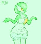  2021 breasts clothed clothing digital_drawing_(artwork) digital_media_(artwork) dressuptober female fully_clothed gardevoir generation_3_pokemon green_body hi_res junkedart maid_uniform monochrome nintendo pokemon pokemon_(species) portrait red_eyes shrug solo uniform video_games 