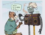 2024 anthro apron brown_body chef_hat clothing dialogue duo hat headgear headwear hi_res machine male mammal peanutbou procyonid raccoon rascal_(robot_dreams) robot robot_(robot_dreams) robot_dreams shirt slightly_chubby spanish_text text topwear