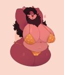 anthro bear big_breasts bikini black_hair black_nose breasts brown_body brown_fur camel_toe cherryhyena clothing curvy_figure eyeshadow female fur hair half-closed_eyes hi_res huge_breasts long_hair looking_at_viewer makeup mammal narrowed_eyes neck_tuft open_mouth simple_background solo standing swimwear tan_background thick_thighs tuft voluptuous wide_hips yellow_bikini yellow_clothing yellow_swimwear