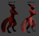  absurd_res amber_eyes ambiguous_gender anthro black_body black_fur crossed_arms danger_n00dle demon fluffy fluffy_tail fur glowing glowing_body glowing_eyes glowing_fur glowing_markings hi_res humanoid markings mischievous_smile n00dle racf92 red_body red_fur rendered rexouium smile solo tulpa yellow_eyes 