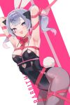  1girl :d absurdres animal_ears armpits arms_up black_leotard black_pantyhose blue_eyes blue_hair blush bound bound_wrists bow bowtie breasts clothing_cutout cowboy_shot detached_collar dosei dutch_angle fake_animal_ears fake_tail hair_intakes hair_ornament hairband hatsune_miku heart heart-shaped_pupils heart_cutout highleg highleg_leotard highres large_breasts legs_together leotard looking_at_viewer open_mouth pantyhose pink_bow pink_bowtie playboy_bunny rabbit_ears rabbit_hole_(vocaloid) rabbit_tail ribbon ribbon_bondage short_hair short_twintails smile solo stomach_cutout symbol-shaped_pupils tail teardrop_facial_mark thighs twintails vocaloid white_hairband x_hair_ornament 