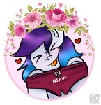 anthro anykoe anykoe_(anykoe) circle clothing earth_pony equid equine eyes_closed fan_character female floating_hearts flower hair happy hasbro horse inner_ear_fluff mammal multicolored_hair my_little_pony panties plant pony ribbons solo tongue tongue_out tuft underwear