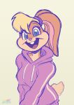 2024 anthro blonde_hair buckteeth clothing eyebrows eyelashes female fur hair hi_res hoodie lagomorph leporid lola_bunny looking_at_viewer looney_tunes mammal open_mouth open_smile rabbit shyshyoctavia smile solo teeth topwear warner_brothers