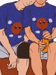  2boys akaashi_keiji blue_shirt bokuto_koutarou bottle chengongzi123 closed_mouth commentary cropped_head drooling feet_out_of_frame grey_shorts haikyuu!! highres holding holding_bottle knee_pads leaning_on_person male_focus mouth_drool multiple_boys shirt short_sleeves shorts simple_background sitting sleeping symbol-only_commentary water_bottle white_background 