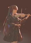  1girl black_background black_bow black_dress black_hair blue_hair bob_cut bow bow_(music) closed_mouth colored_inner_hair dress holding holding_bow_(music) holding_instrument holding_violin instrument long_hair long_sleeves multicolored_hair music playing_instrument punishing:_gray_raven purple_eyes selena_(punishing:_gray_raven) solo violin waist_bow yume_3327 