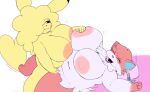  2022 afro anthro balls_deep bed belly big_belly big_breasts bouncing_breasts braixen breast_grab breasts digital_media_(artwork) duo ear_tuft eeveelution extremepussycat facial_tuft female from_front_position fur furniture generation_1_pokemon generation_6_pokemon genitals gynomorph hair hand_on_breast hi_res huge_breasts hybrid intersex intersex/female looking_pleasured lying lying_on_bed maddie_(extremepussycat) missionary_position multicolored_body multicolored_fur neck_tuft nintendo nipples nude on_back on_bed open_mouth penetration pikachu pink_nipples pokemon pokemon_(species) ribbons selma_(thelastsylvixen) sex slightly_chubby sylveon thick_thighs tuft vaginal vaginal_penetration video_games 