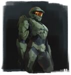  1boy absurdres armor artist_name assault_visor chinese_commentary facing_ahead halo_(series) helmet highres male_focus master_chief plastic-bridge power_armor science_fiction solo spartan_(halo) 
