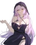  1girl absurdres alternate_costume bare_shoulders black_dress black_swan_(honkai:_star_rail) bright_pupils clothing_cutout commentary_request cowboy_shot criss-cross_halter dress halterneck heart_cutout highres honkai:_star_rail honkai_(series) long_hair looking_at_viewer parted_lips purple_hair sleeveless sleeveless_dress solo veil very_long_hair white_pupils yellow_eyes yingmusang-l1f 