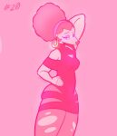  2021 anthro breasts canid canine canis cleavage_cutout clothing digital_drawing_(artwork) digital_media_(artwork) disney domestic_dog dressuptober female goof_troop hand_behind_head hand_on_torso hi_res junkedart leggings legwear mammal monochrome pink_eyes pink_nose portrait ring_piercing solo sylvia_marpole torn_clothing torn_leggings torn_legwear 