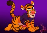 absurd_res aroused aroused_face bottomless bottomless_male claws clothed clothing disney felid feline genitals hi_res lobofeo male mammal pantherine penile_spines penis pooh&#039;s_adventures pooh&#039;s_hunny_hunt solo tiger tigger winnie_the_pooh_(franchise)