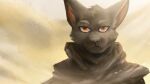  anthro black_body black_fur blurred_background canid canine canis domestic_dog fur male mammal red_eyes sand solo stampmats storm 