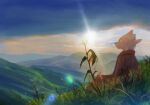  anthro canid canine canis cloud cloudscape grass lens_flare male mammal mountain plant sky solo stampmats wolf 