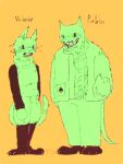 2023 3:4 ambiguous_gender anthro anthrofied bottomwear character_name clearmarinaa clothed clothing diamonds_(suit) domestic_cat duo felid feline felis fully_clothed hand_in_pocket jacket male_(lore) mammal off_(game) open_clothing open_jacket open_topwear overweight overweight_anthro pablo_(off) paws pockets scarf sharp_teeth shorts sleeveless_shirt smile spades_(suit) suit_symbol sweater tail teeth topwear turtleneck valerie_(off) whiskers