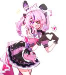  :d animal_ears black_gloves blush drill_hair fake_animal_ears gloves heart heart_hands long_hair looking_at_viewer maria_marionette maria_marionette_(2nd_costume) multicolored_hair musical_note nijisanji nijisanji_en notice_lines open_mouth pink_eyes pink_hair rabbit_ears smile spoken_heart streaked_hair twin_drills yezi88625525 