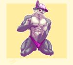abs absurd_res anthro canid canine canis claws clothed clothing dale_donovan_(friends_vs_friends) finger_claws friends_vs_friends fur genitals grey_body grey_fur hand_on_pecs hand_on_penis hand_on_underwear hat headgear headwear hi_res kneeling looking_at_viewer male mammal muscular muscular_anthro muscular_male nipples partially_clothed pecs penis pinumontbalou smile smiling_at_viewer solo toe_claws tongue tongue_out underwear wolf