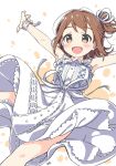  :d armpits bare_shoulders blush breasts brown_eyes brown_hair character_name dress feet_out_of_frame hand_out_of_frame idolmaster idolmaster_million_live! idolmaster_million_live!_theater_days kasuga_mirai kuresuku_(lessons) lace-trimmed_dress lace_trim medium_hair official_alternate_costume open_hand outstretched_arms petticoat pure_onepiece_(idolmaster) side_ponytail sidelocks simple_background sleeveless small_breasts smile spread_arms white_background white_dress 