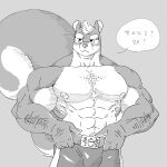 abs absurd_res anthro areola biceps clothed clothing eyebrows fingers hi_res korean_text male mammal mephitid monochrome muscular muscular_anthro muscular_male nipples pecs skunk solo speech_bubble tail text topless topless_anthro topless_male witherrose1