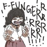  1girl absurdres clenched_hands commentary dyscomm fear_&amp;_hunger fear_&amp;_hunger_2:_termina highres long_sleeves marina_(fear_&amp;_hunger) open_mouth pink_skirt shirt shouting simple_background sketch skirt standing text_background white_background white_shirt 