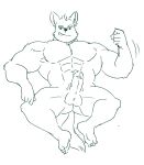 5_fingers abs anthro balls biped canid canine erection fingers genitals glans hi_res humanoid_genitalia humanoid_penis male mammal monochrome muscular muscular_anthro muscular_male pecs penis solo tail vein veiny_penis witherrose1