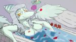 16:9 2024 4k absurd_res adex amber_eyes anthro areola artist_name bathing bathtub bedroom_eyes blush breasts candle detailed_background digital_drawing_(artwork) digital_media_(artwork) dinosaur elbow_feathers fang_(gvh) feathered_wings feathers female goodbye_volcano_high grey_body grey_scales hair hi_res inside long_hair loofah looking_at_viewer narrowed_eyes nipples nude partially_submerged pterodactylus pterosaur reptile scales scalie seductive signature silver_hair smile snout soap solo water widescreen wings