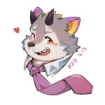 anthro belphegor_(tas) blush fur grey_body grey_fur headshot_portrait heart_symbol hi_res horn kio_kiorst lifewonders male necktie portrait simple_background smile solo tokyo_afterschool_summoners white_background