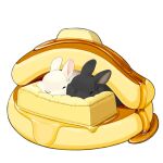  animal animal_focus black_eyes black_rabbit_(animal) butter commentary_request cushion food food_focus lilac_(p-f_easy) lying no_humans on_food on_stomach original pancake rabbit simple_background syrup white_background white_rabbit_(alice_in_wonderland) 