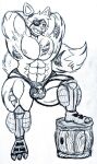  animatronic anthro barrel bulge canid canine clothing eye_patch eyewear fauxtellno1 five_nights_at_freddy&#039;s fox foxy_(fnaf) hi_res machine male mammal muscular muscular_male robot scottgames solo thong underwear video_games 