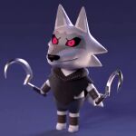 3d_(artwork) 3d_animation animal_crossing animated anthro arm_wrapping arm_wraps bottomwear canid canine canis cheek_tuft clothing death_(puss_in_boots) digital_media_(artwork) dreamworks dual_wielding facial_markings facial_tuft fluffy fluffy_tail fur grey_body grey_fur head_markings holding_object holding_weapon jacksondunson leg_wrap leg_wraps loop male mammal markings mask_(marking) nintendo pants poncho prick_ears purple_background puss_in_boots_(dreamworks) red_eyes sickle simple_background solo style_parody swaying tail tail_motion tailwag tuft weapon wolf wrapped_arms wraps wrist_wraps