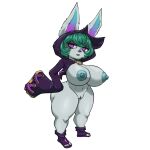 2024 areola big_breasts big_butt blue_areola blue_nipples bottomless breasts butt clothed clothing digital_media_(artwork) female fluffy_ears footwear genitals green_hair hair hi_res hoodie hoodie_only humanoid league_of_legends long_sleeves megahand nipples pale_skin purple_clothing purple_eyes pussy riot_games sandals simple_background size_difference smaller_female solo topwear topwear_only vex_(lol) white_background yordle