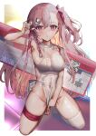  1girl :o armpits backpack bag bangs bare_arms bare_hips barefoot blush bow braid breasts clothed_masturbation collarbone covered_navel female_masturbation fingering fingernails framed fujisaki_eru girls&#039;_frontline groin hair_between_eyes hair_bow hair_ornament hairclip hand_on_own_crotch hexagram highleg highleg_swimsuit highres holding holding_strap large_breasts long_hair looking_at_viewer masturbation negev_(girls&#039;_frontline) pink_eyes pink_hair red_bow side-tie_swimsuit side_ponytail single_thighhigh solo squatting star_(symbol) star_hair_ornament star_of_david swimsuit thigh_strap thighhighs thighs toenails toes visible_ears weapon_bag wet wet_clothes wet_swimsuit white_one-piece_swimsuit 
