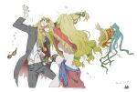  1boy 1girl anger_vein blonde_hair brother_and_sister fate/grand_order fate_(series) fighting grabbing_another&#039;s_hair headdress_removed highres ningqingheng quetzalcoatl_(fate) siblings tezcatlipoca_(fate) 