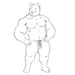 5_fingers anthro balls bear biped chastity_cage chastity_cage_only chastity_device chastity_device_only eyebrows fingers genitals hi_res male mammal monochrome muscular muscular_anthro muscular_male pecs solo witherrose1