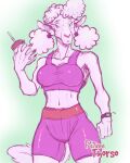  2021 anthro beastars bottomwear bovid breasts caprine cleavage clothed clothing crop_top domestic_sheep female front_view hair humanoid_hands mammal merino_sheep midriff pigtails portrait sebun_(beastars) sheep shirt shorts solo thorso_the_vile three-quarter_portrait topwear white_body white_hair workout_clothing 