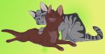 2011 ambiguous_feral ambiguous_gender briarlight_(warriors) brother_(lore) brother_and_sister_(lore) brown_body brown_fur bumblestripe_(warriors) digital_drawing_(artwork) digital_media_(artwork) domestic_cat duo embrace eyes_closed feet felid feline felis female_(lore) feral fur graystripe64 green_background grey_body grey_fur lying male_(lore) mammal on_front paws pink_nose quadruped sibling_(lore) simple_background sister_(lore) smile tabby_cat tail warriors_(book_series) whiskers