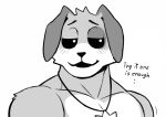 anthro blush canid canine canis creepy_face creepy_smile dogday_(poppy_playtime) domestic_dog male mammal monochrome mumu202 muscular muscular_male smile solo text
