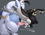 2024 backsack balls black_body bodily_fluids butt cum cum_in_ass cum_inside cum_on_ground dez_(rcar) doragia duo erection fan_character feral feral_on_feral generation_2_pokemon genital_fluids genitals grey_background hi_res leaking_cum legendary_pokemon lugia male male/male nintendo penis pokemon pokemon_(species) rear_view schizy sex simple_background tapering_penis thick_thighs white_body